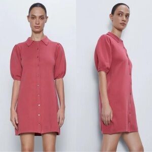ZARA Balloon Sleeve Knit Puff Sleeve Dress Rose Pink Small